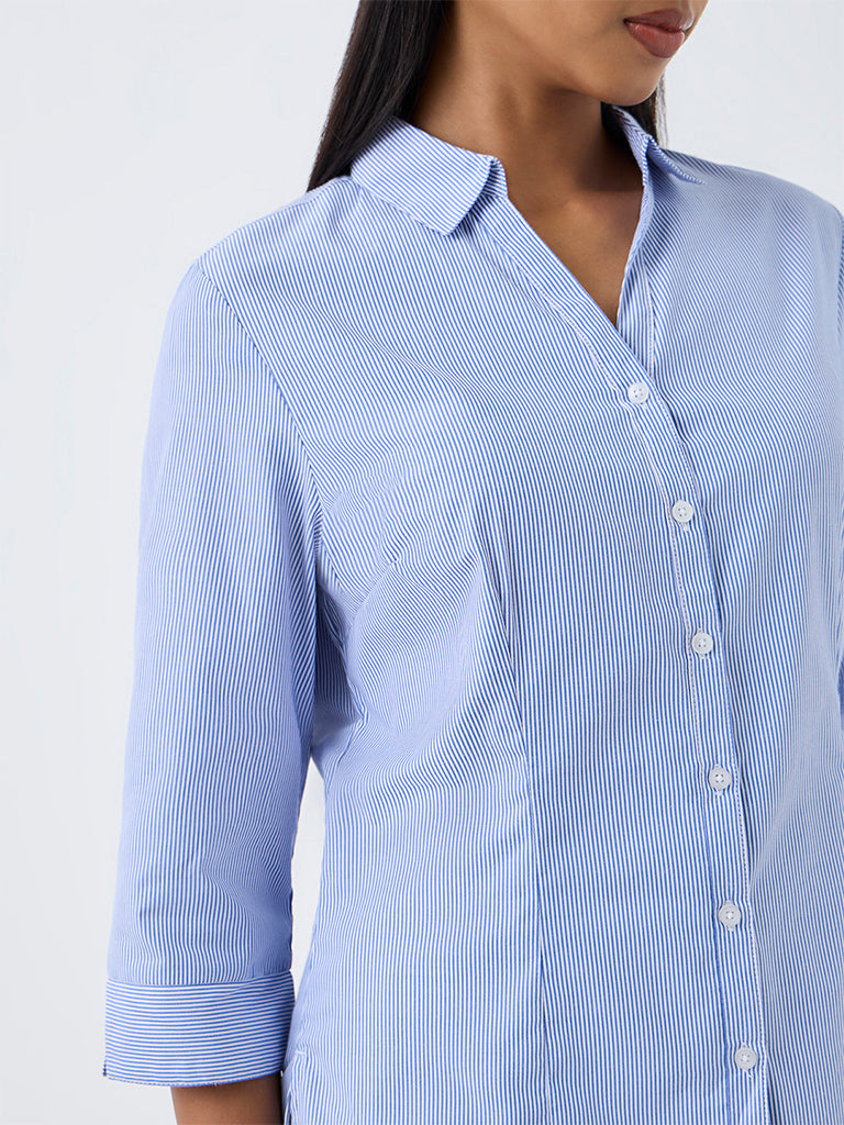 Wardrobe Light Blue Striped Cotton-Blend Shirt