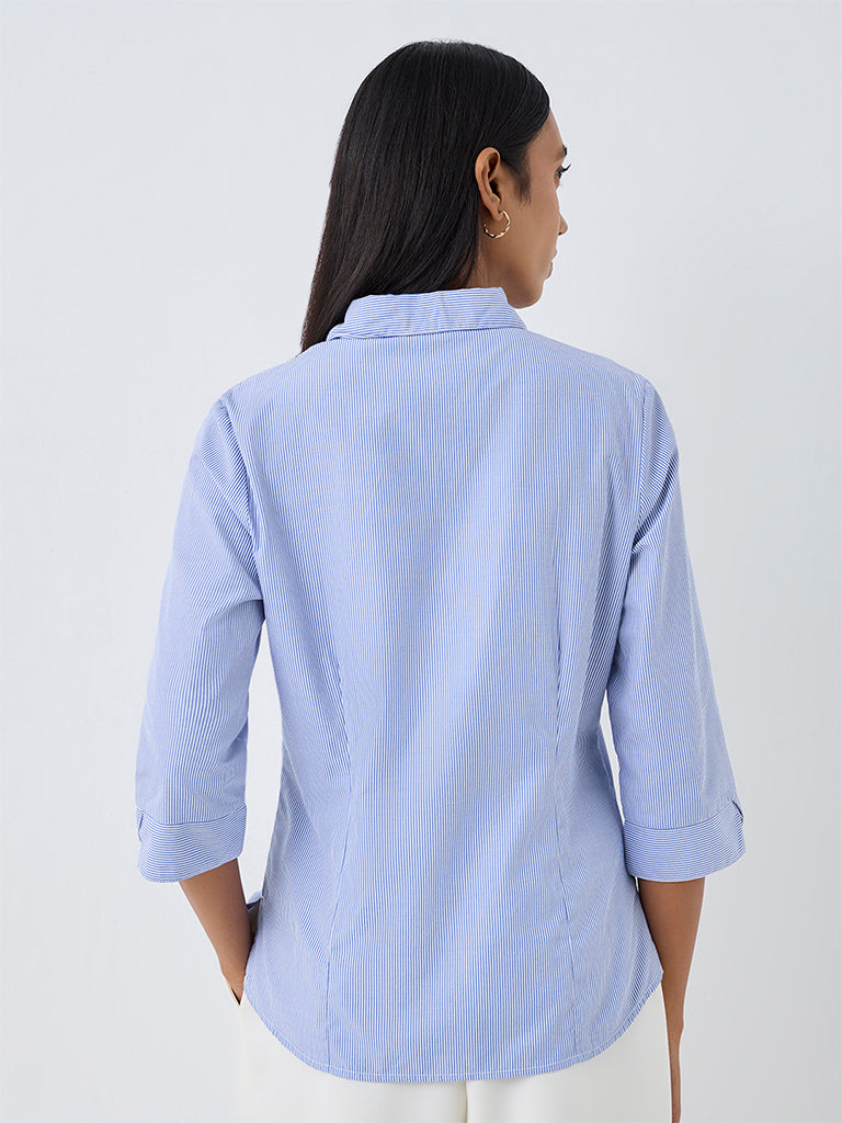 Wardrobe Light Blue Striped Cotton-Blend Shirt