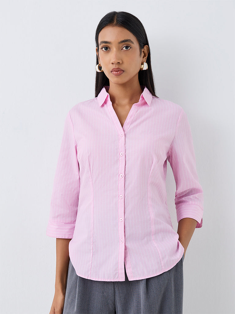 Wardrobe Pink Striped Cotton-Blend Shirt
