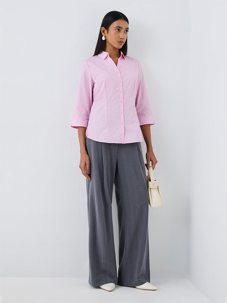 Wardrobe Pink Striped Cotton-Blend Shirt