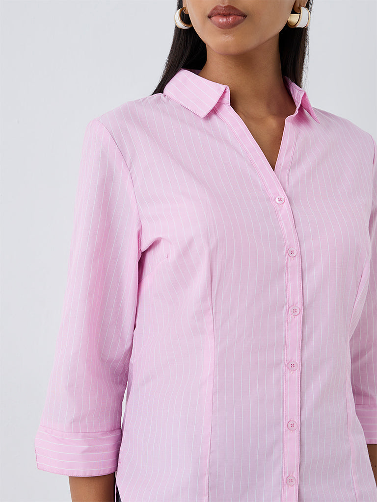 Wardrobe Pink Striped Cotton-Blend Shirt