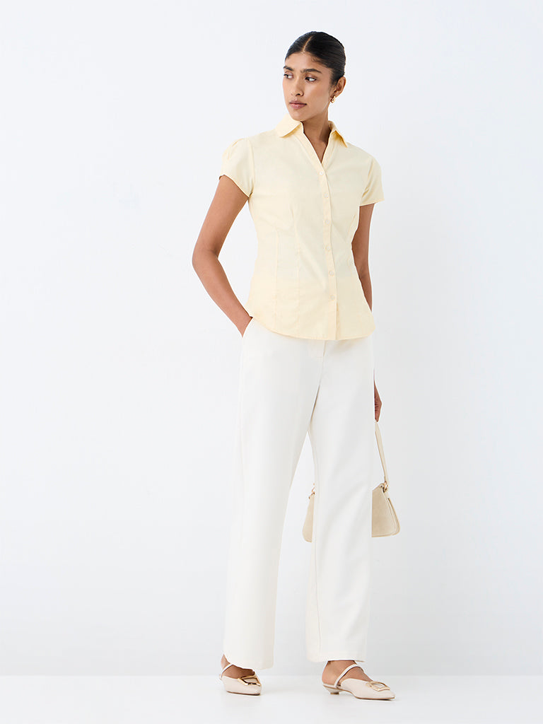 Wardrobe Yellow Solid Cotton-Blend Shirt