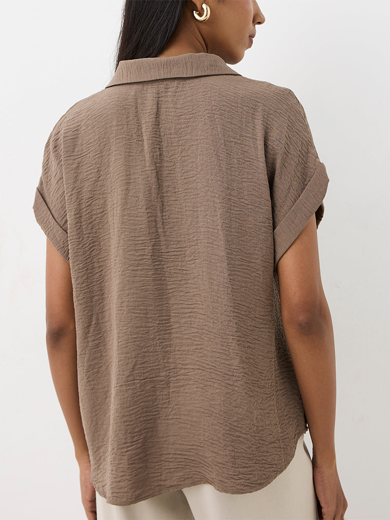 Wardrobe Taupe Crinkle-Textured Blouse