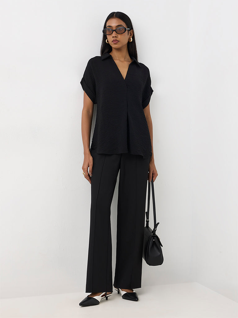 Wardrobe Black Crinkle-Textured Blouse