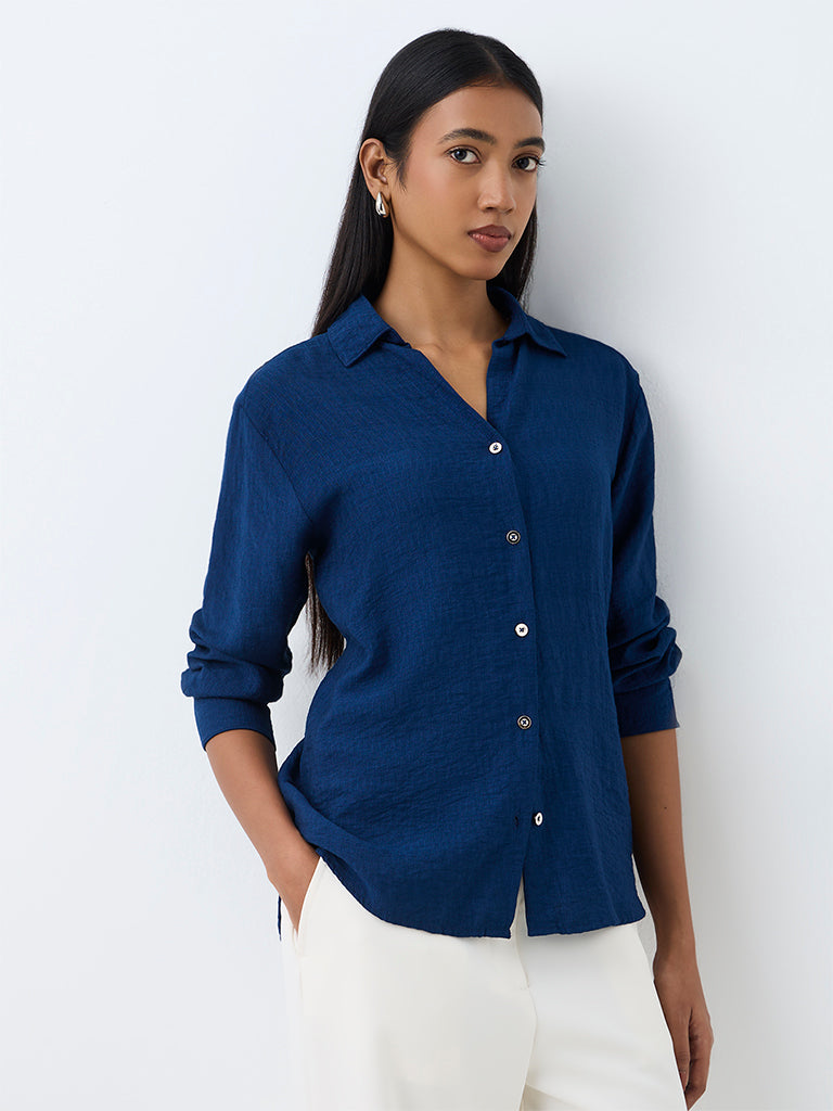 Wardrobe Dark Blue Textured Shirt