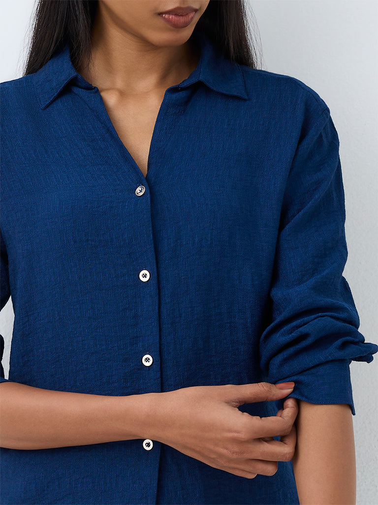 Wardrobe Dark Blue Textured Shirt