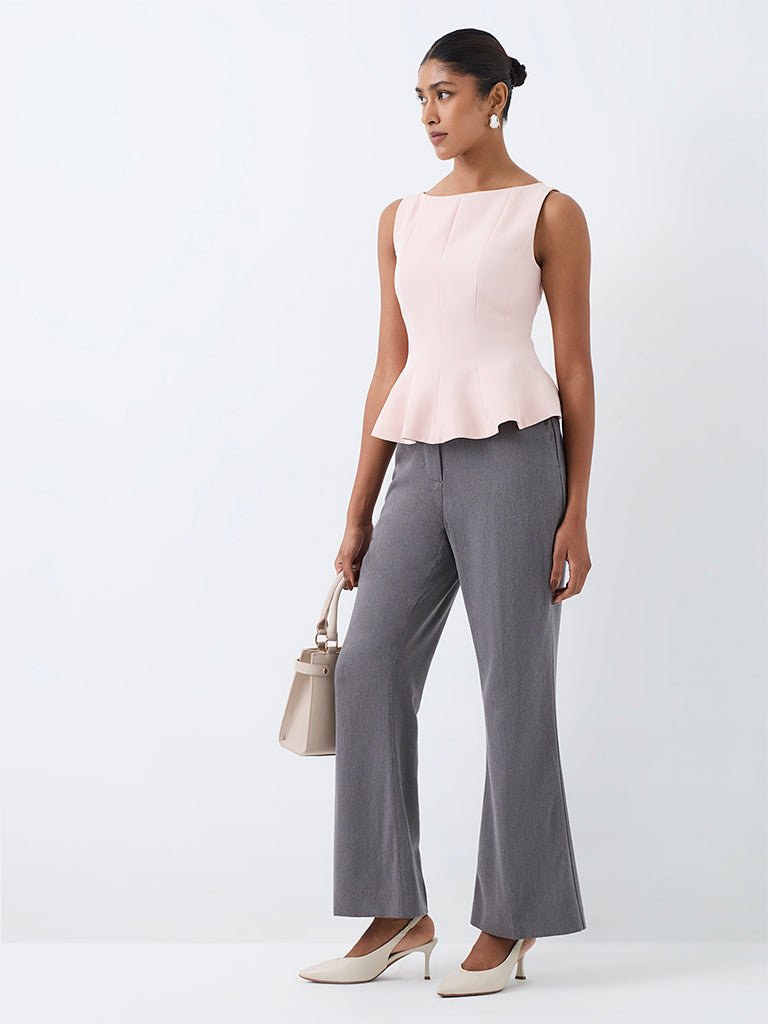 Wardrobe Light Pink Solid Peplum Top