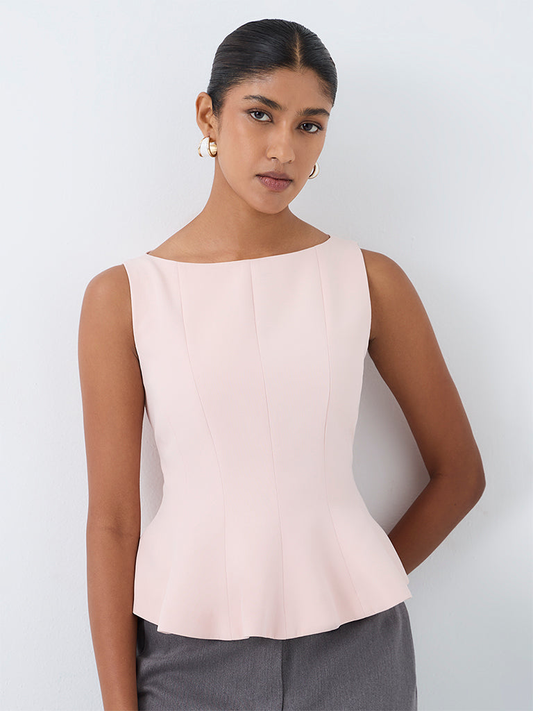 Wardrobe Light Pink Solid Peplum Top