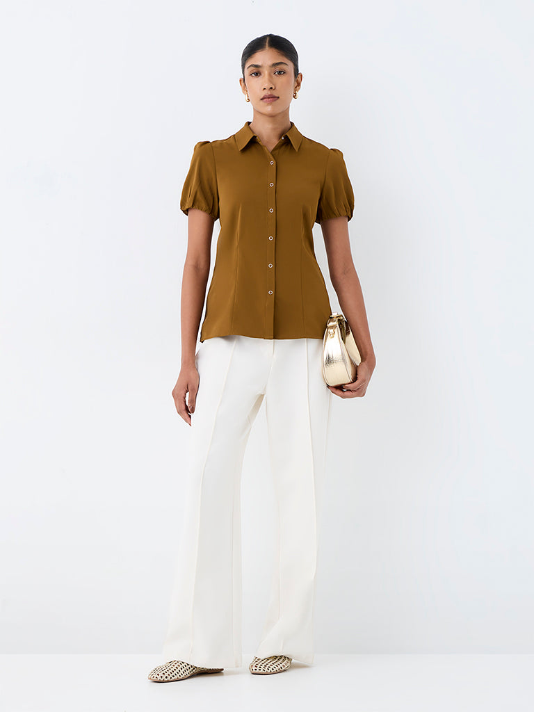 Wardrobe Brown Solid Shirt