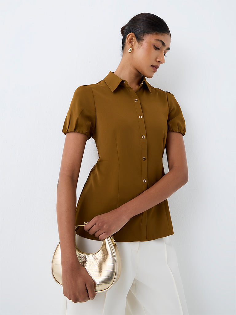 Wardrobe Brown Solid Shirt