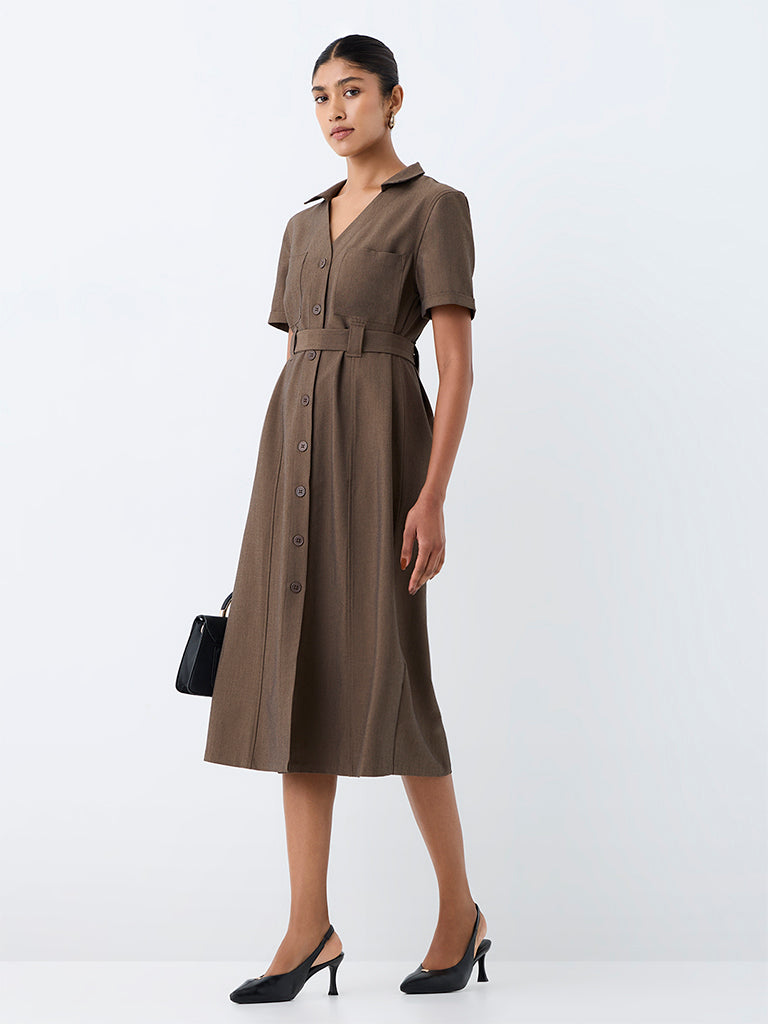 Wardrobe Dark Taupe Shirt Dress with Belt