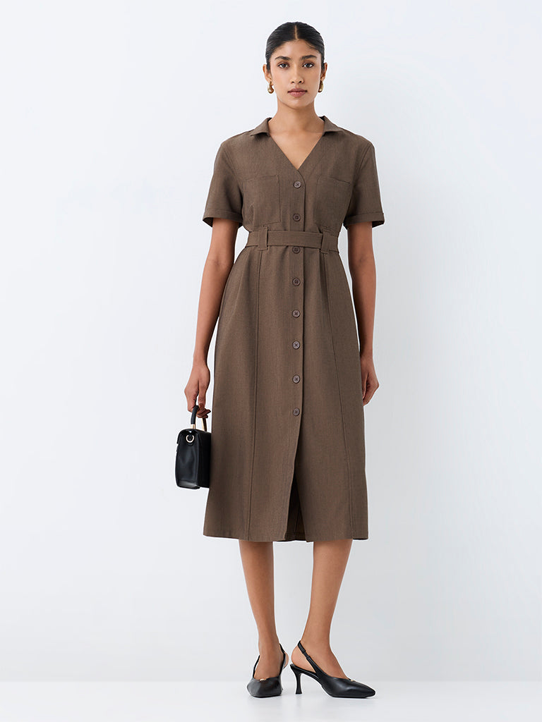 Wardrobe Dark Taupe Shirt Dress with Belt