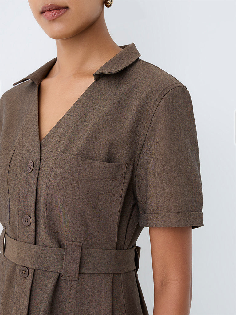 Wardrobe Dark Taupe Shirt Dress with Belt