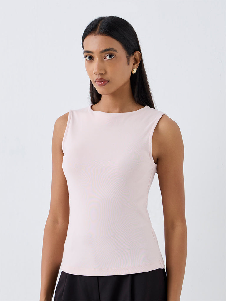 Wardrobe Light Pink Solid Cotton-Blend Top