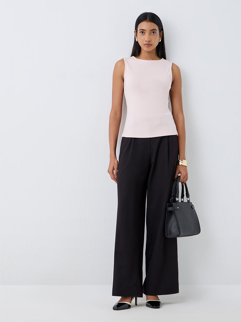 Wardrobe Light Pink Solid Cotton-Blend Top