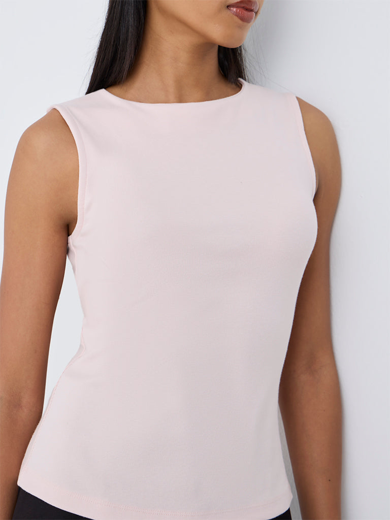 Wardrobe Light Pink Solid Cotton-Blend Top