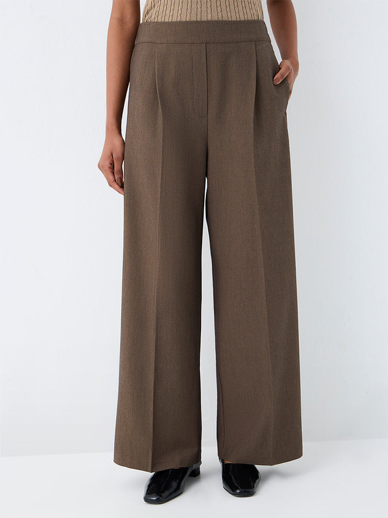 Wardrobe Dark Taupe Wide-Leg High-Rise Trousers