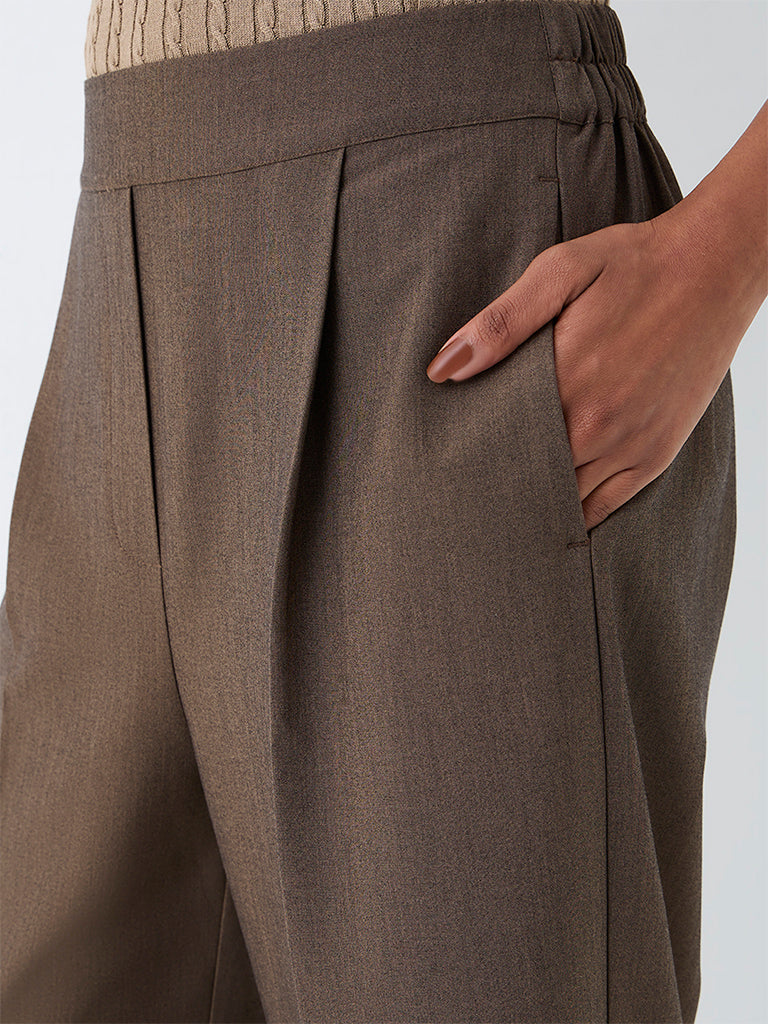 Wardrobe Dark Taupe Wide-Leg High-Rise Trousers