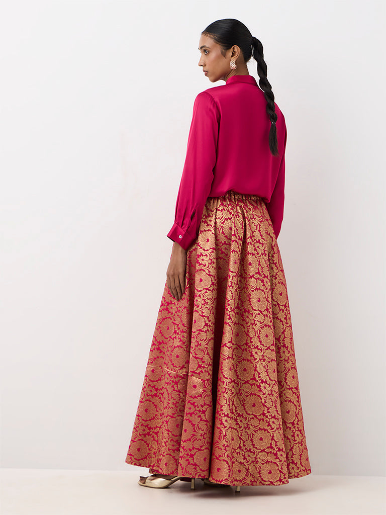 Vark Fuchsia Brocade Skirt and Shirt Set