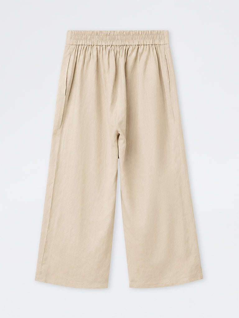 Diza Beige Solid Linen Pants