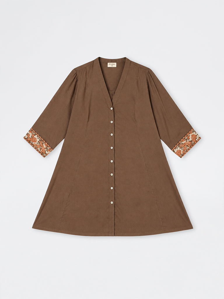 Diza Dark Brown Embroidered Tunic