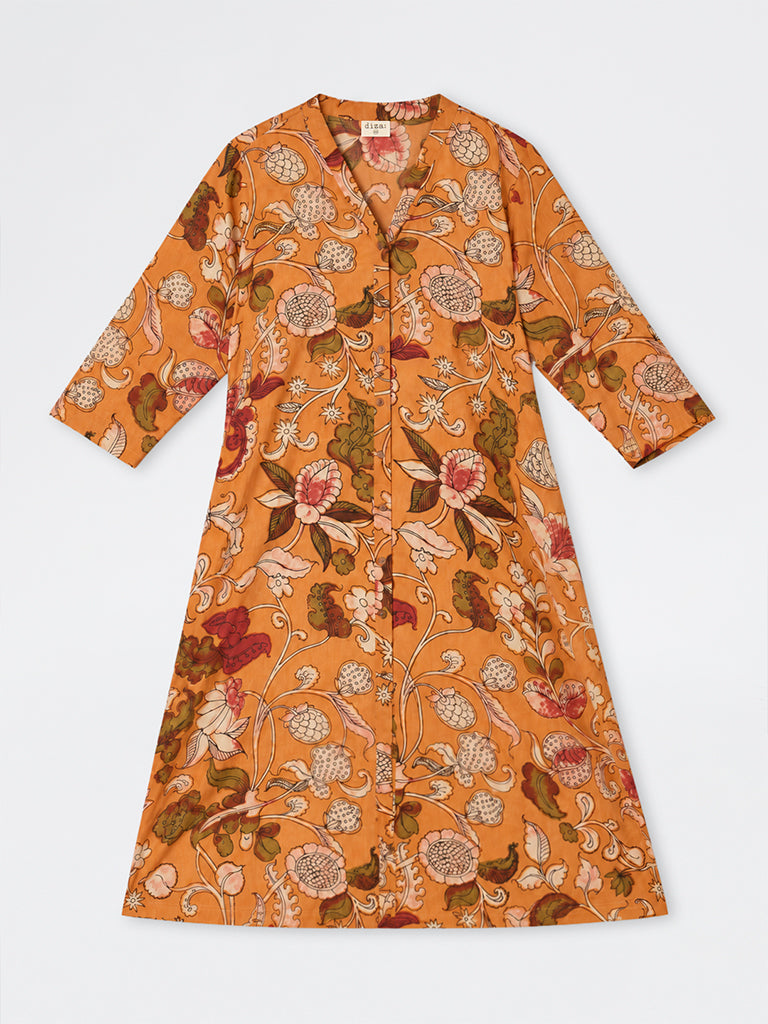 Diza Orange Floral Printed A-Line Kurta