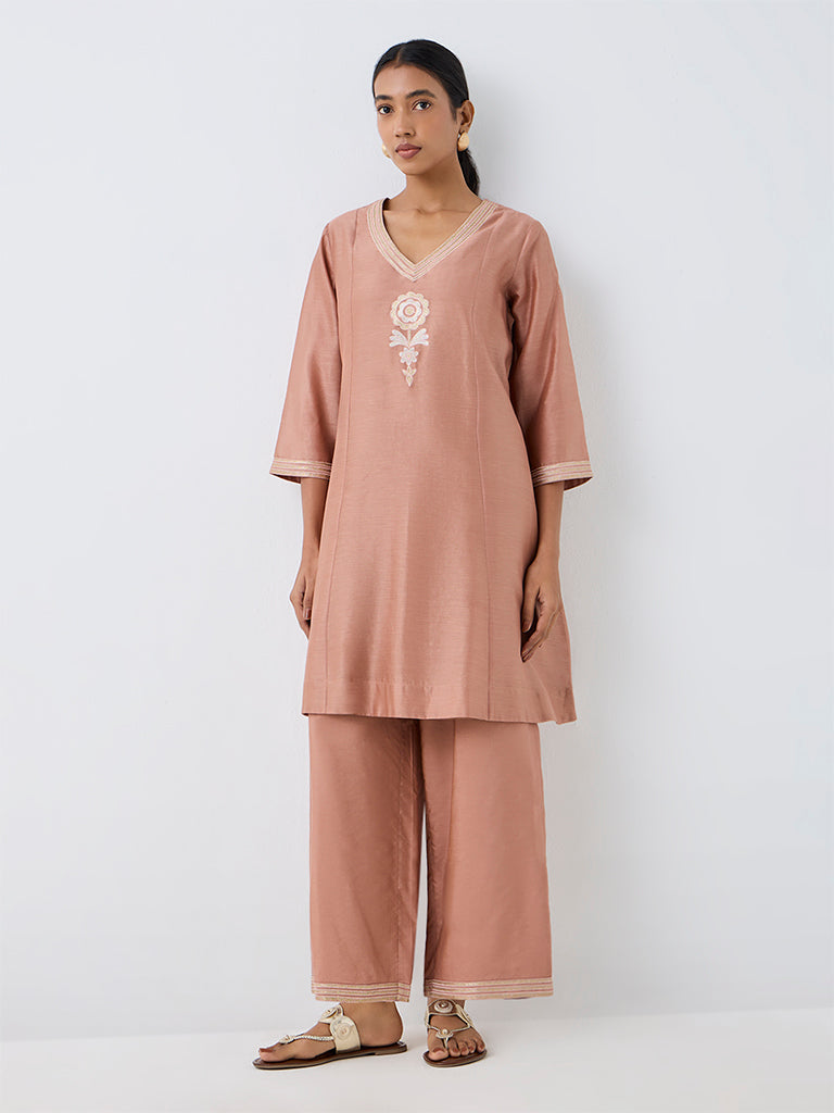 Zuba Dusty Pink Striped-Hem Pants