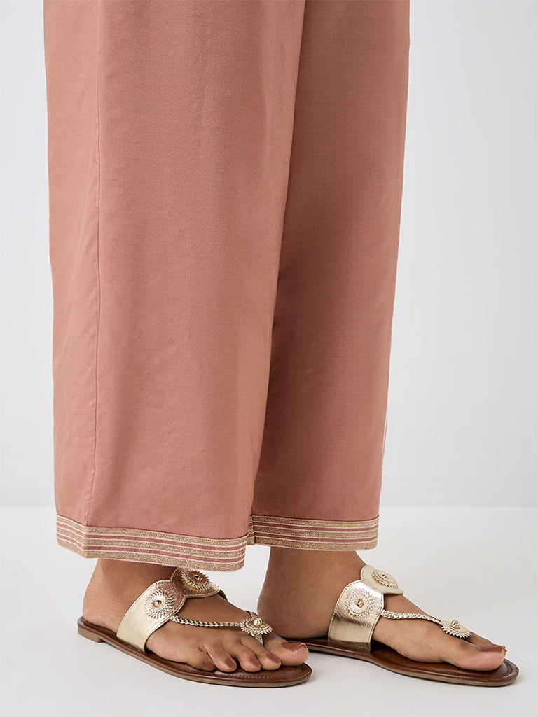Zuba Dusty Pink Striped-Hem Pants