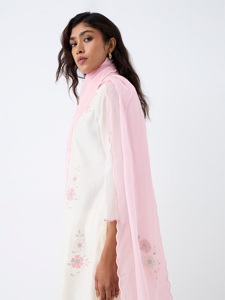 Zuba Light Pink Solid Dupatta