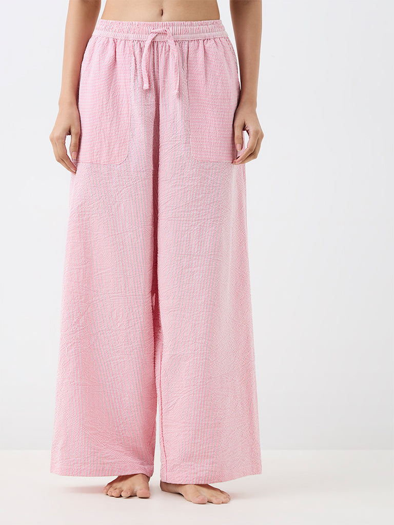 Wunderlove Pink Striped High-Rise Cotton-Blend Pants
