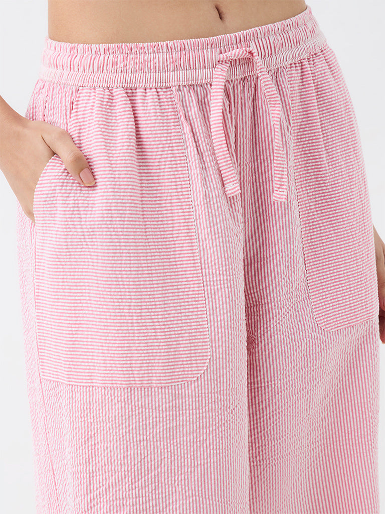 Wunderlove Pink Striped High-Rise Cotton-Blend Pants