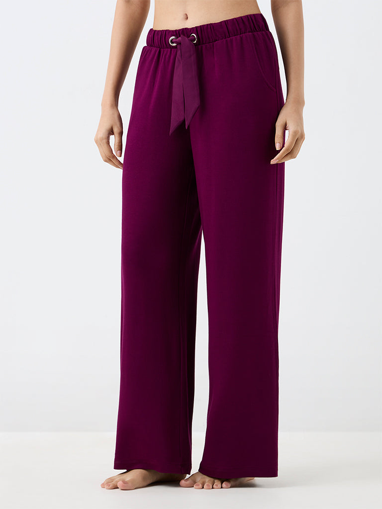 Wunderlove Plum Solid High-Rise Pants