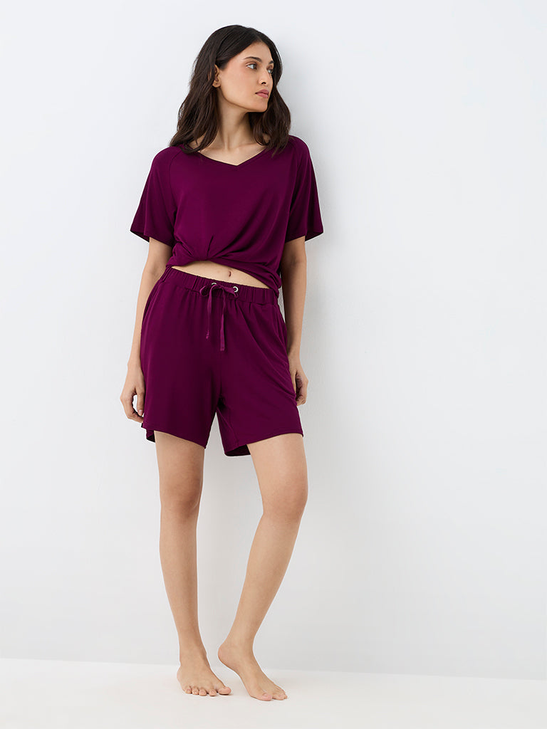 Wunderlove Plum Solid High-Rise Shorts