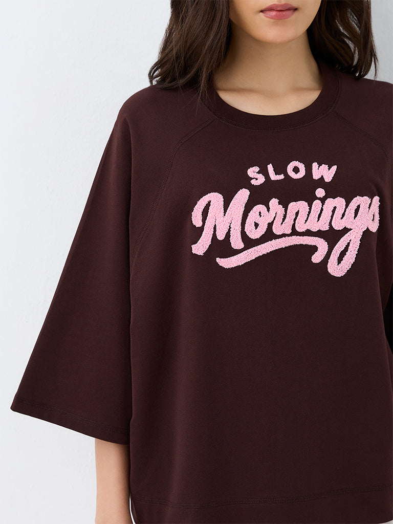 Wunderlove Dark Brown Text Design Cotton T-Shirt