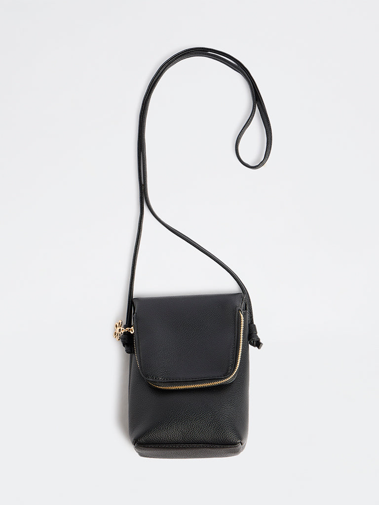 Westside Black Textured Phone Sling Bag