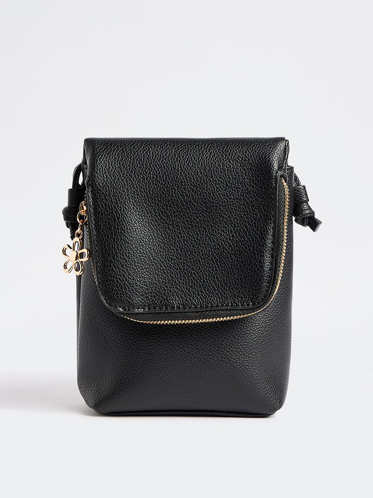 Westside Black Textured Phone Sling Bag