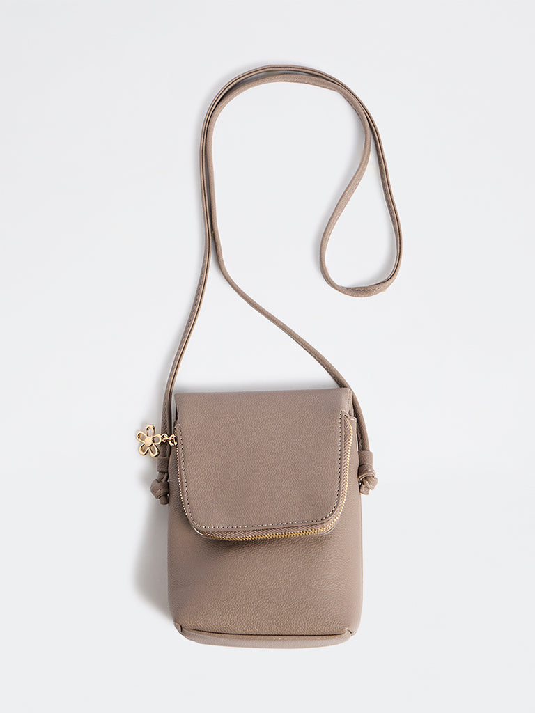 Westside Taupe Textured Phone Sling Bag