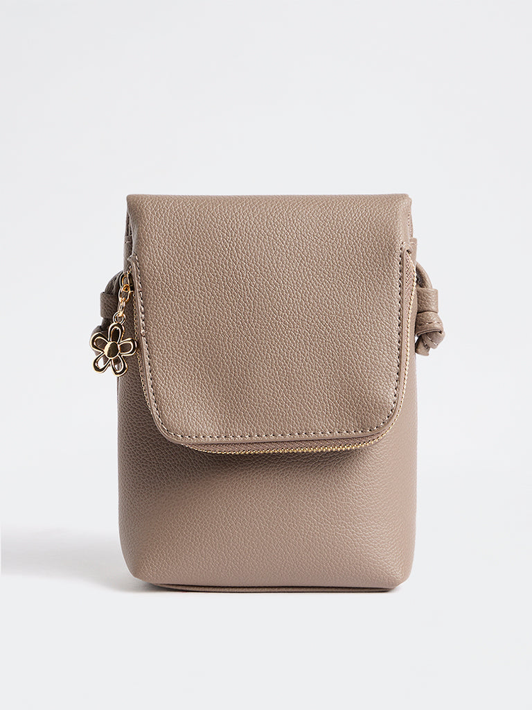 Westside Taupe Textured Phone Sling Bag