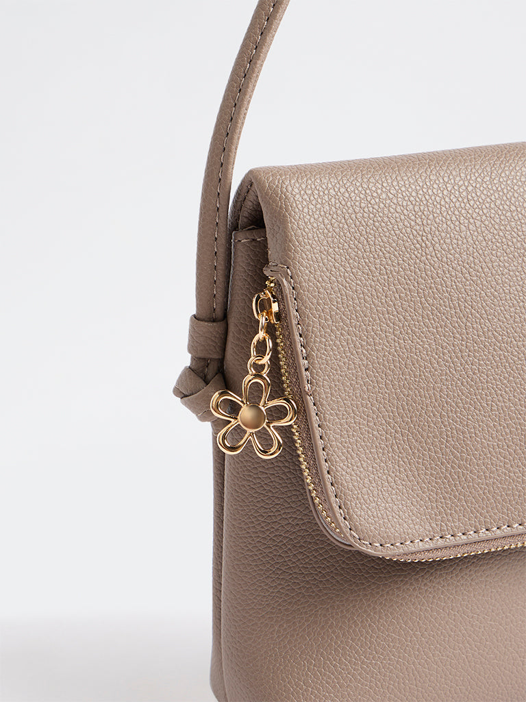 Westside Taupe Textured Phone Sling Bag