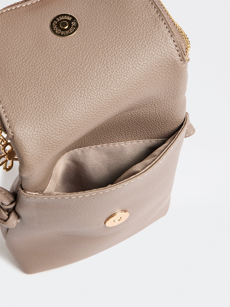 Westside Taupe Textured Phone Sling Bag