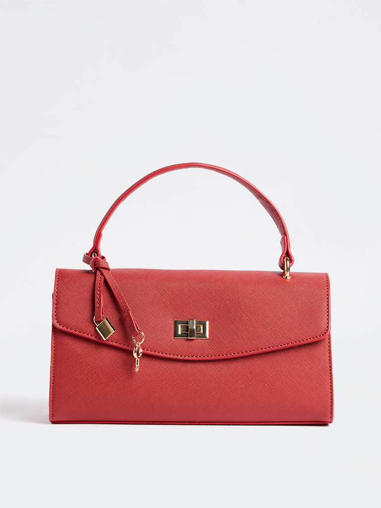 Westside Red Textured Turn-Lock Crossbody Sling Bag