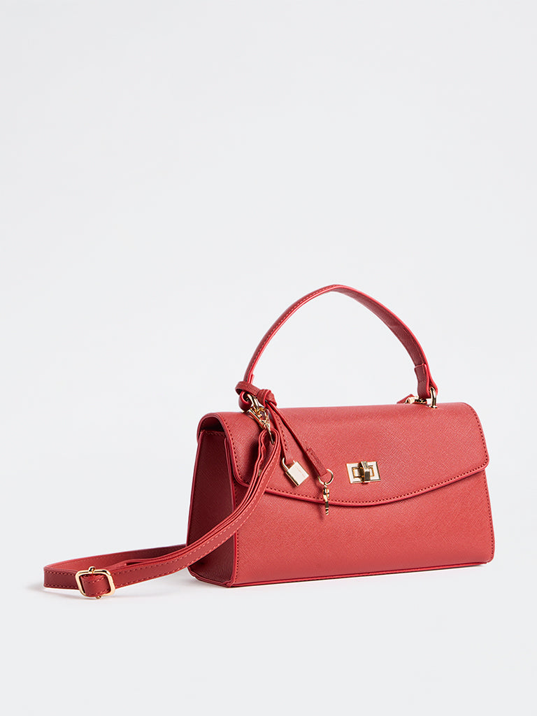 Westside Red Textured Turn-Lock Crossbody Sling Bag