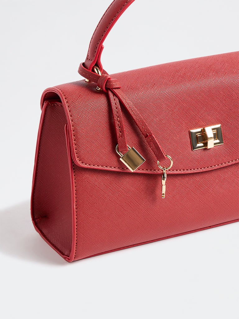 Westside Red Textured Turn-Lock Crossbody Sling Bag