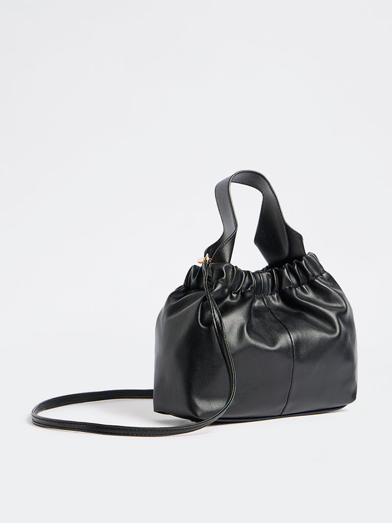 Westside Black Ruched Crossbody Sling Bag