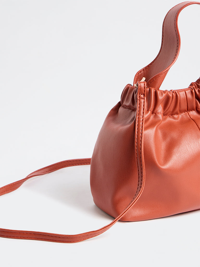 Westside Orange Ruched Crossbody Sling Bag