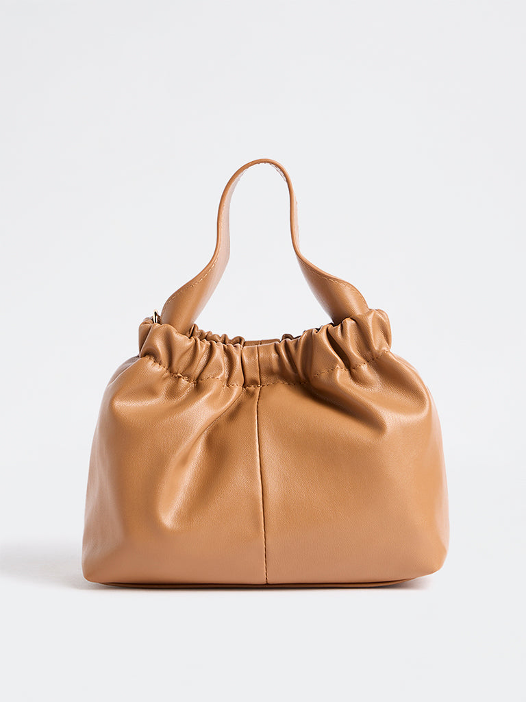 Westside Tan Ruched Crossbody Sling Bag