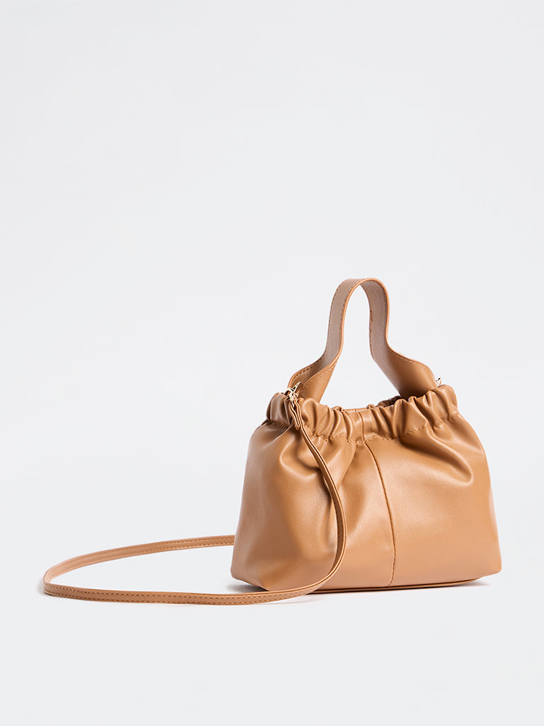 Westside Tan Ruched Crossbody Sling Bag
