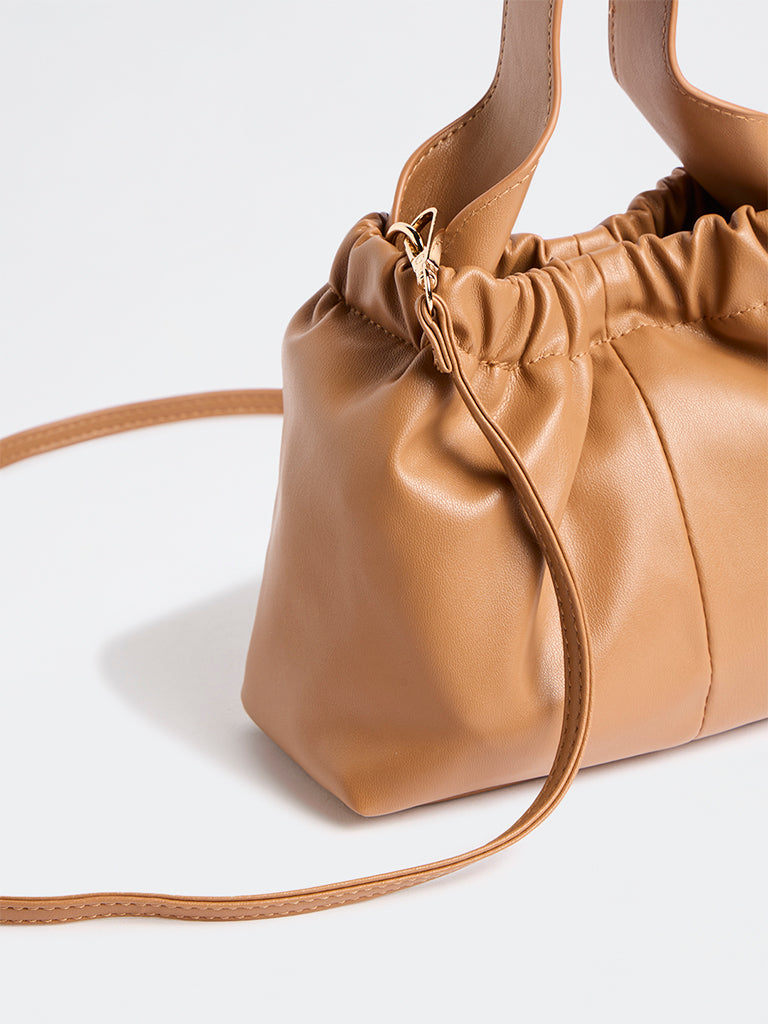 Westside Tan Ruched Crossbody Sling Bag