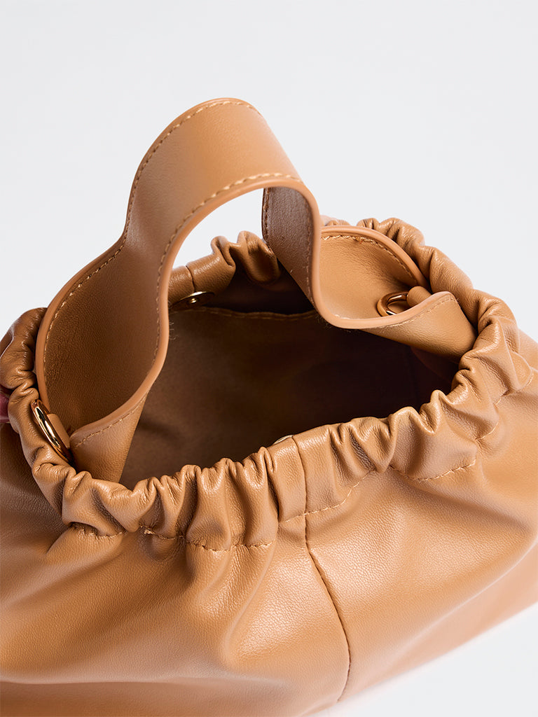 Westside Tan Ruched Crossbody Sling Bag