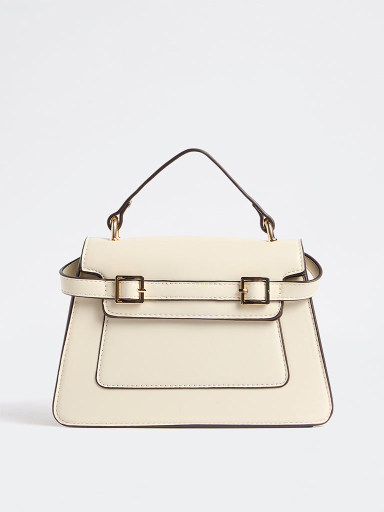 Westside Ivory Buckle-Detail Trapezium Crossbody Sling Bag